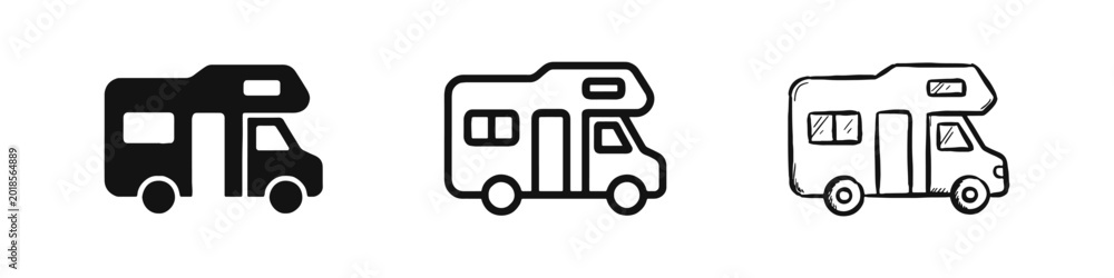 Fototapeta premium Recreational Vehicle RV Camper Van and Motorhome Icon Set