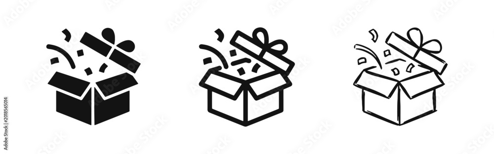 Obraz premium Open Surprise Gift Box with Celebration Confetti Icon Set
