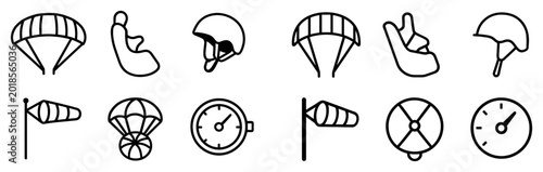 Free Download Skydiving icons with parachute helmet windsock outline - GFXLoad