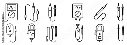 Electronics icons with multimeter probe cable outline