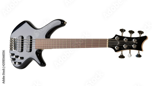Cuadro en lienzo Black six-string electric bass guitar with silver hardware