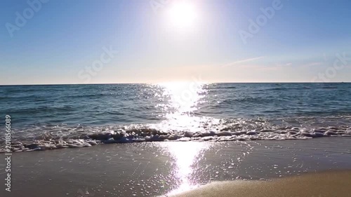 Sea Horizon with Sun Reflection on Sparkling Water.