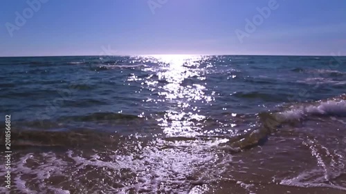 Sea Horizon with Sun Reflection on Sparkling Water.