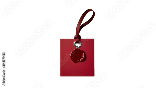 Photography Red square lanyard holder with metal ring and black strap