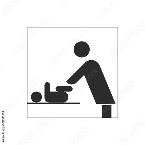 Pictogram representing a parent changing a baby on a changing table indoors