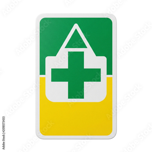 Japanese Emergency Medical Station Road Sign Isolated on White Background