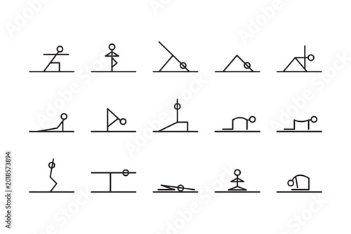 Foto Minimal Yoga Poses Stick Figure Elements Collection for Wellness and Meditation