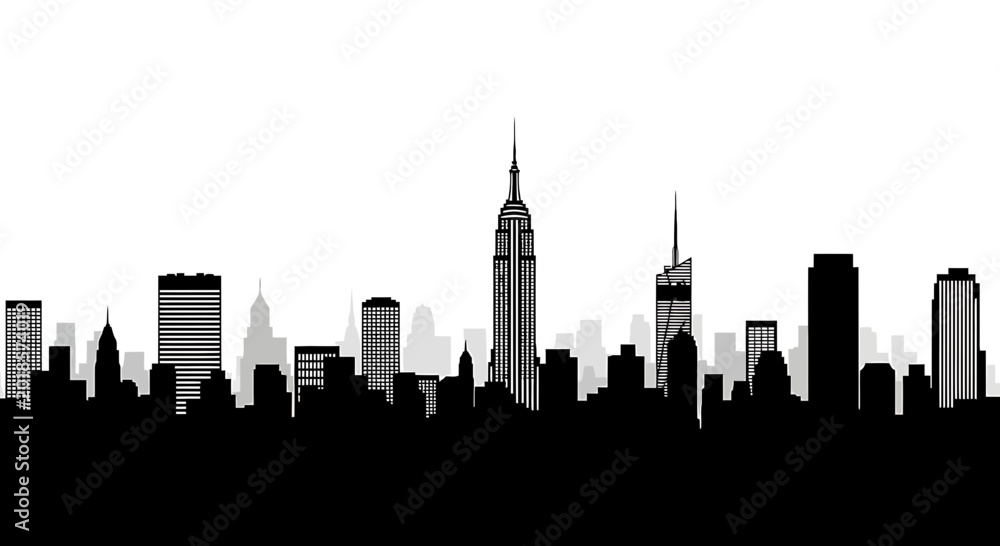 Fototapeta premium Black Silhouette of a Modern Urban Metropolis Skyline