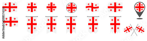 Obraz na płótnie Vector set of georgia flag with ribbon variations.
