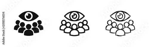Foto Audience vision and observation icons set with eye and people symbols in flat li