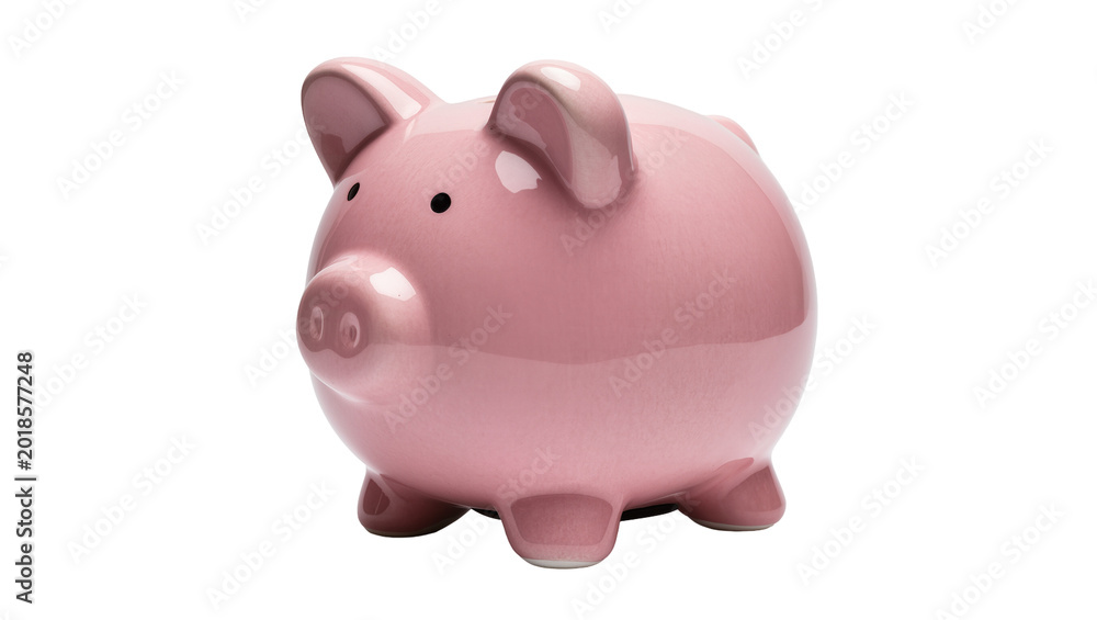 Fototapeta premium Pink Ceramic Piggy Bank with Coin Slot and Small Ears