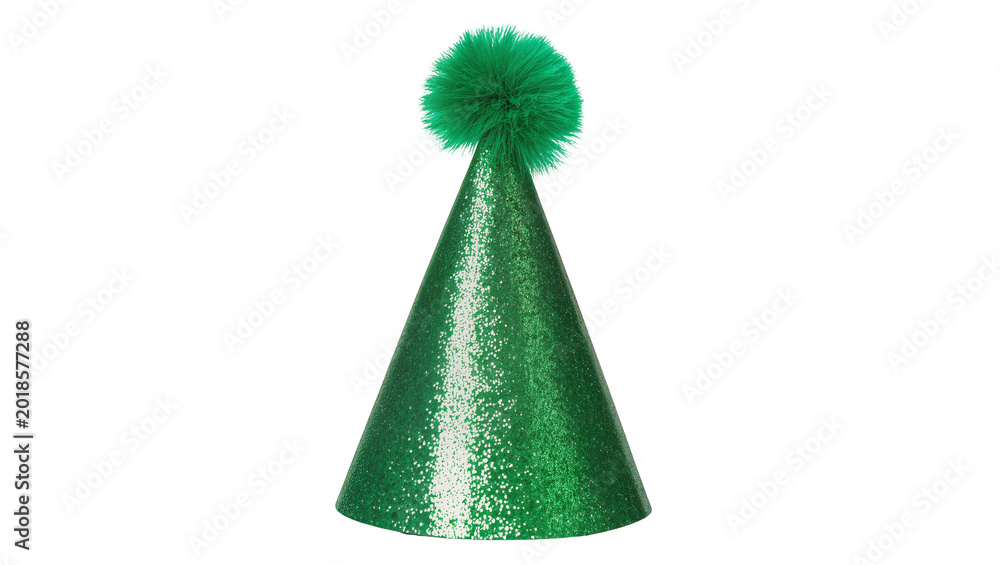 Fototapeta premium Green glitter party hat with fluffy pompom on top