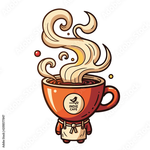 Foto Cartoon coffee cup with steam rising.