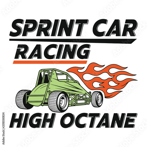 Tableau sur toile Sprint car racing illustration with flames and high octane text Design