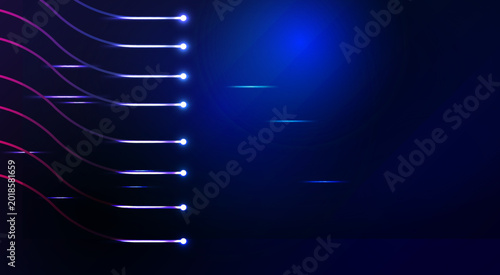 Tableau sur toile Futuristic blue technology background featuring glowing light trails fiber optic