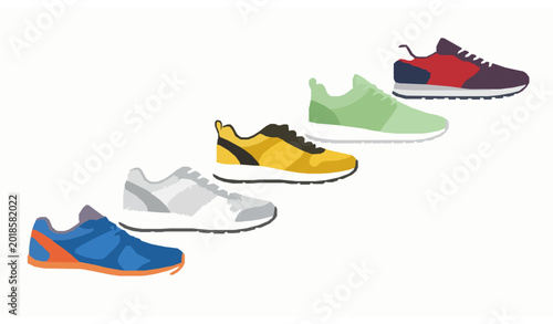 Foto Sport sneakers collection vector flat illustration running gym fitness shoes set