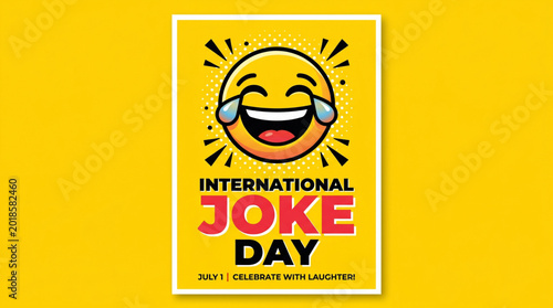Funny laughing emoji poster design celebrating humor happiness and joyful entertainment theme for comedy event promotion
