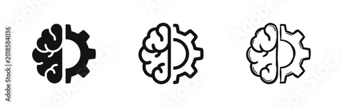 Foto Brain and Gear Integration Icon Set Symbolizing Artificial Intelligence and Logi