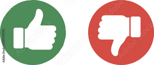 Obraz na płótnie Thumbs up and thumbs down vector icons with green and red circles representing yes no good bad like and dislike buttons