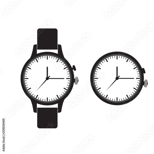 Bilde på lerret Black wrist watch and round clock face icon set Vector