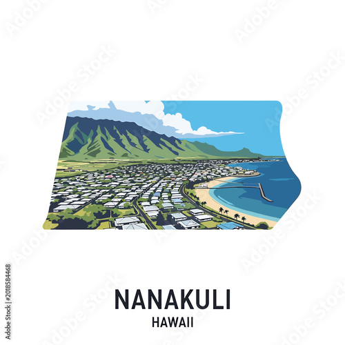 Coastal Town of Nanakuli in Hawaii with Mountains and Ocean