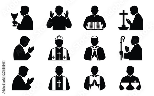 Canvas-taulu Black and white icons of clergy and religious figures praying holding crosses bo