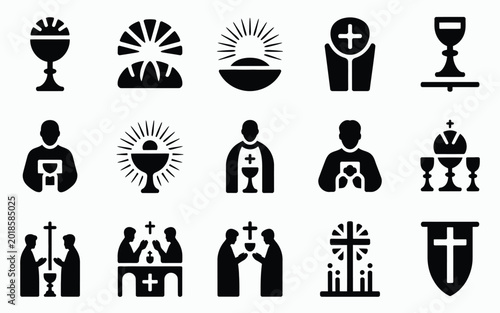 Bild auf Leinwand Monochrome black and white silhouette icons of religious symbols chalices crosse