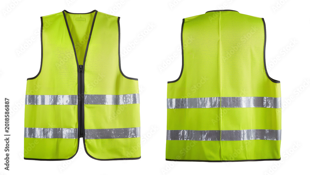 Bright yellow safety vests with reflective stripes front and back