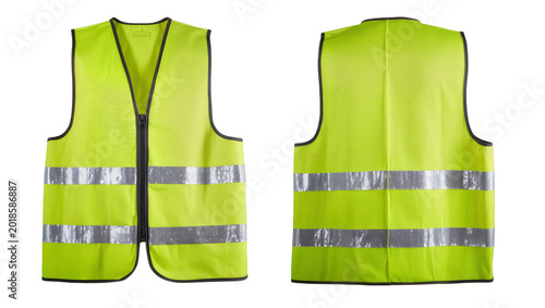 Fotografie Bright yellow safety vests with reflective stripes front and back