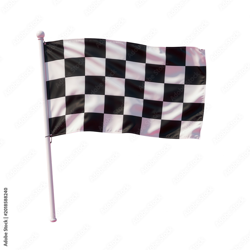 Fototapeta premium Checkered Flag Waving on Pole Isolated on Transparent Background