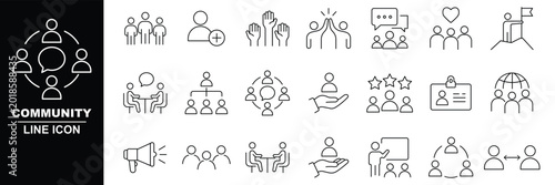 Community line icons set collection. Outline icon of people, teamwork, team, partnership, friends, together, family, human, team, community and more. Vector illustration. Modern Community, People.