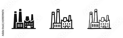 Tableau sur toile Industrial Factory Building Icon Set - Solid, Outline, and Hand-Drawn Manufactur