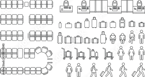 Photos Seating layout CAD vector set, architectural top view people and chair symbols w