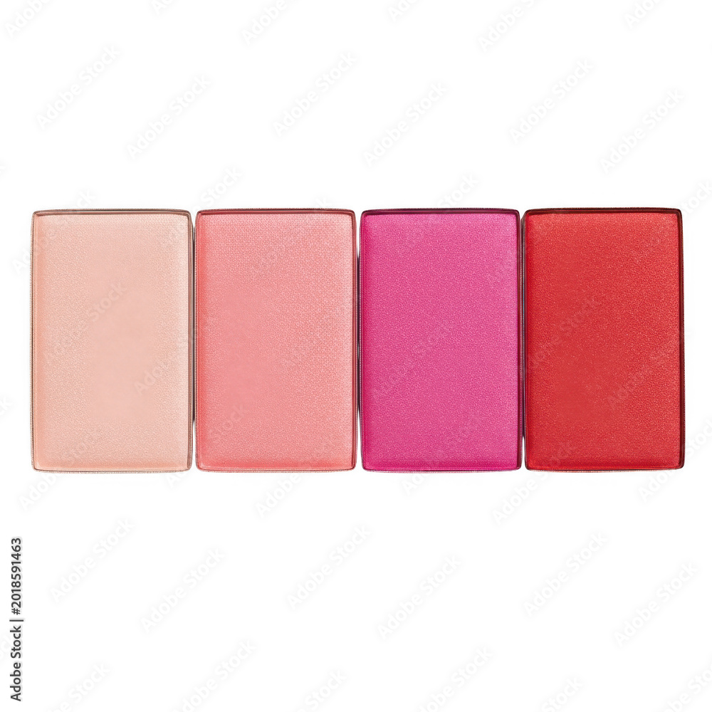 Fototapeta premium Set of Four Lipstick Shades in Nude and Pink Tints isolated on transparent background