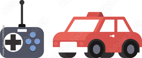 Konstfotografi Red remote control toy car vector set featuring radio controllers and small vehicle silhouettes isolated on white background