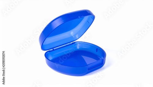 Retainer case in translucent blue. isolated on white background, studio lighting, high resolution, sharp focus, professional commercial photography.

