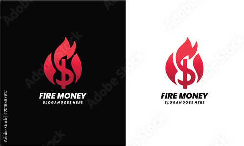 Fire Money Logo Design with Dollar Sign and Flames