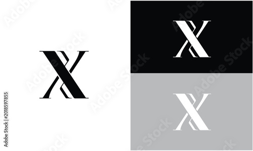 A Unique stylized letter X logo in three different color variations