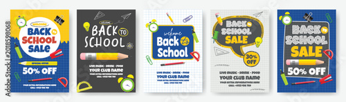 Foto Welcome back to school party flyer poster templates bundle with school supplies