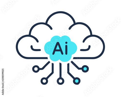 Artificial Intelligence cloud computing vector icon with circuit lines and AI text symbol