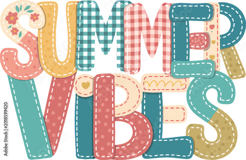 Cuadro en lienzo Summer vibes text in patchwork fabric letters