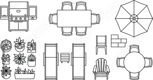 Foto Outdoor Patio, Terrace and Garden CAD Vector Symbol Set, Top View Architectural