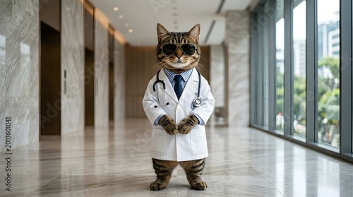 Pediatrician Cat in Modern Hospital Hallway
