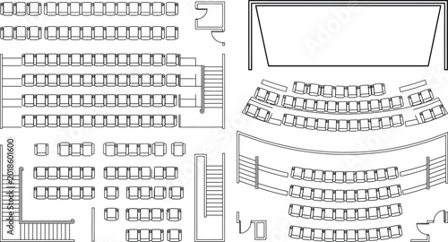 Photos Auditorium, Theater and Lecture Hall CAD Vector Floor Plan Symbol Set, Top View