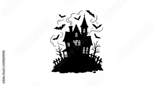 Bild auf Leinwand Black silhouette of a spooky haunted house for Halloween.