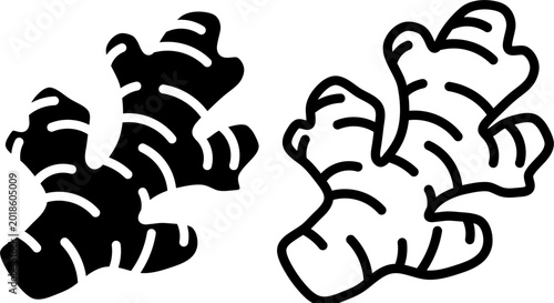 Fresh Ginger Root Icon Set