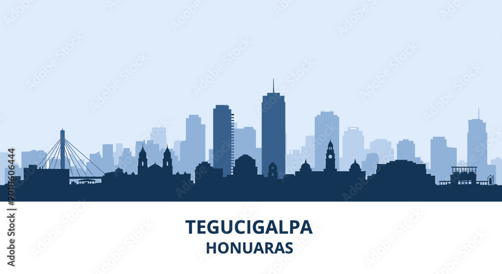 Obraz premium Tegucigalpa Honduras Skyline Silhouette with Iconic City Buildings