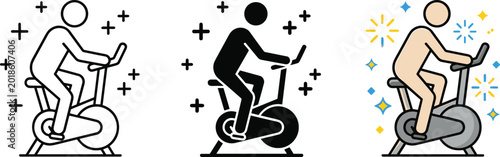 Tableau sur toile Stationary Exercise Bike Icon Set for Fitness Training, Gym Workouts, Indoor Cyc