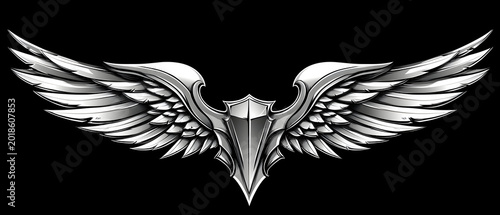 Metallic silver wing emblem icon design.