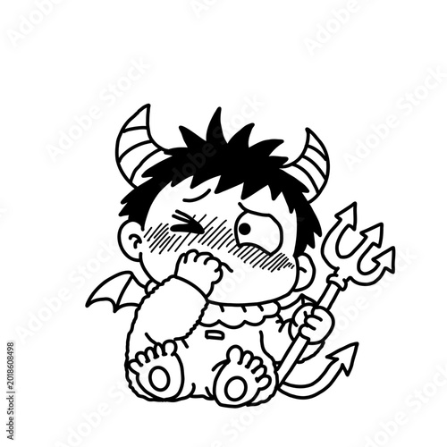 Φωτογραφία Cute little devil character blushing with shyness